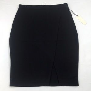 Black pencil skirt with front overlay slit